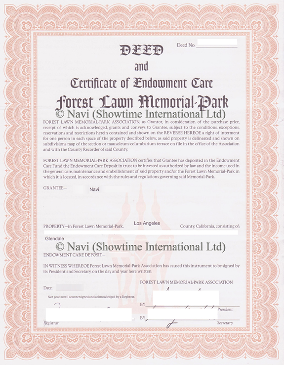 Scan of Navi's Forest Lawn deed